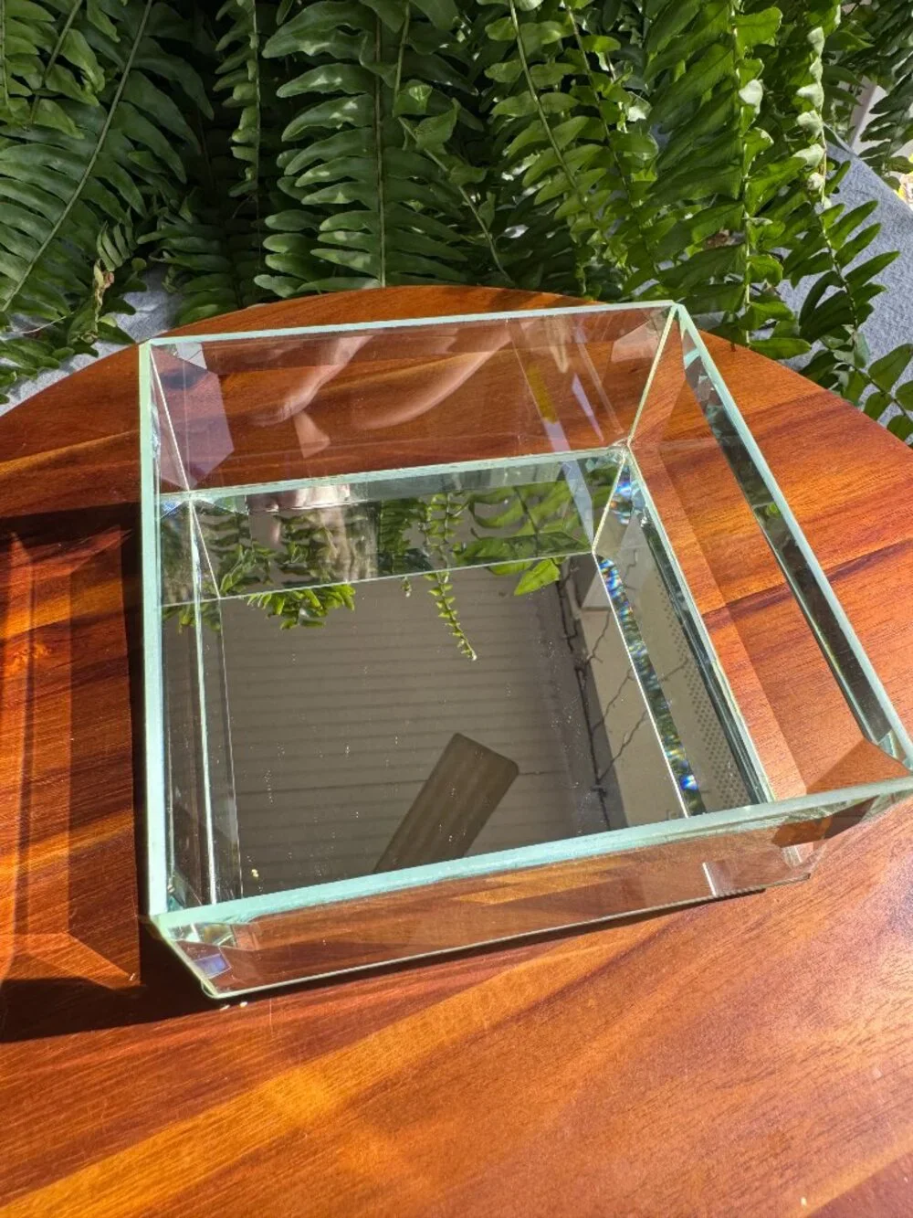 Vintage Beveled Glass Jewellery Box Square Mirror Vanity Trinket Case